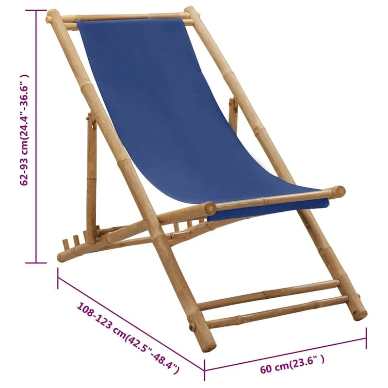 vidaXL Chaise longue de jardin Chaise de plage pour balcon Terrasse Bambou et toile - 23,6 x (42,5-48,4) x (24,4-36,6)