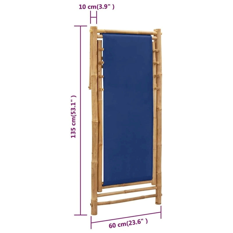 vidaXL Chaise longue de jardin Chaise de plage pour balcon Terrasse Bambou et toile - 23,6 x (42,5-48,4) x (24,4-36,6)