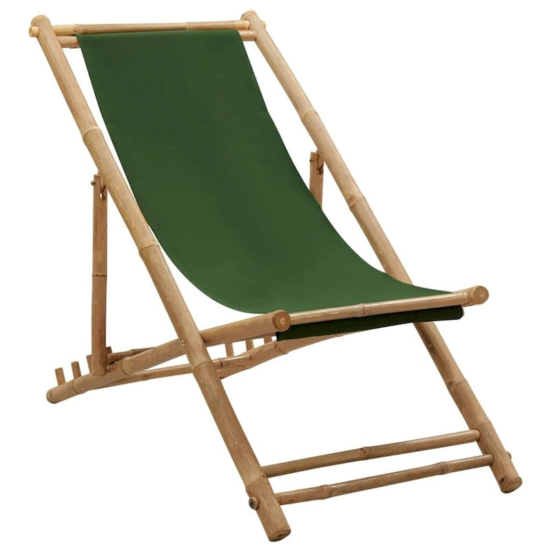vidaXL Chaise longue de jardin Chaise de plage pour balcon Terrasse Bambou et toile - 23,6 x (42,5-48,4) x (24,4-36,6)
