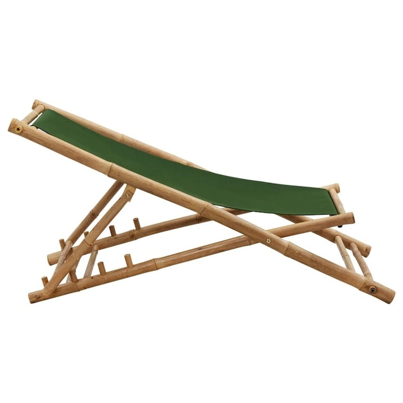 vidaXL Chaise longue de jardin Chaise de plage pour balcon Terrasse Bambou et toile - 23,6 x (42,5-48,4) x (24,4-36,6)