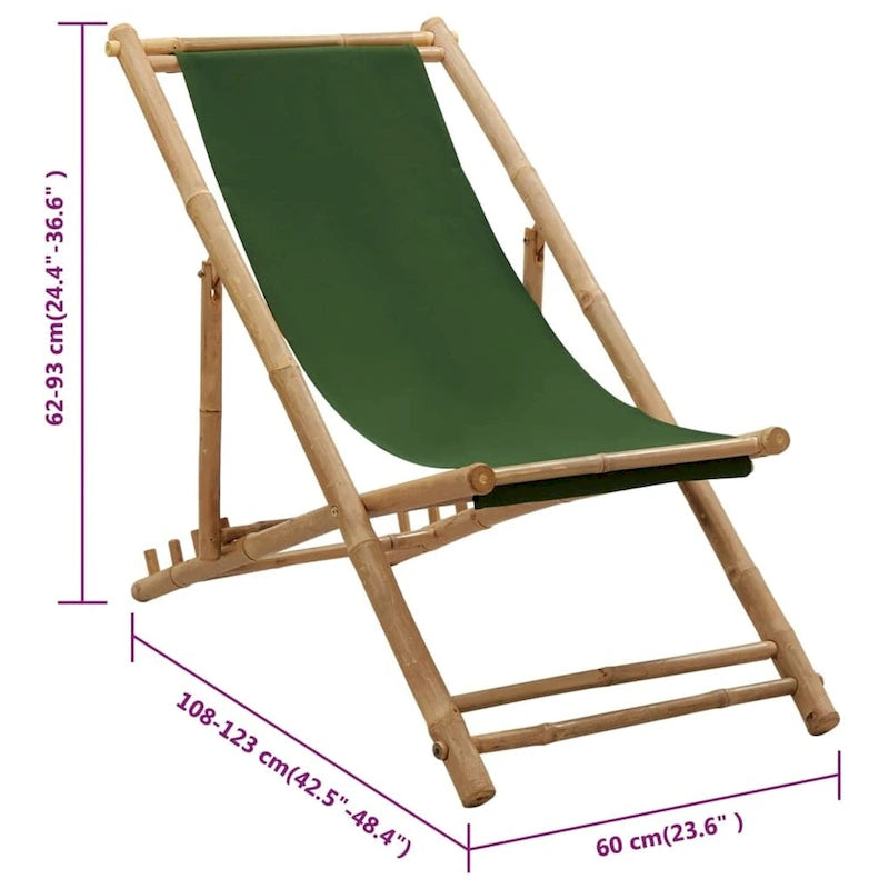 vidaXL Chaise longue de jardin Chaise de plage pour balcon Terrasse Bambou et toile - 23,6 x (42,5-48,4) x (24,4-36,6)