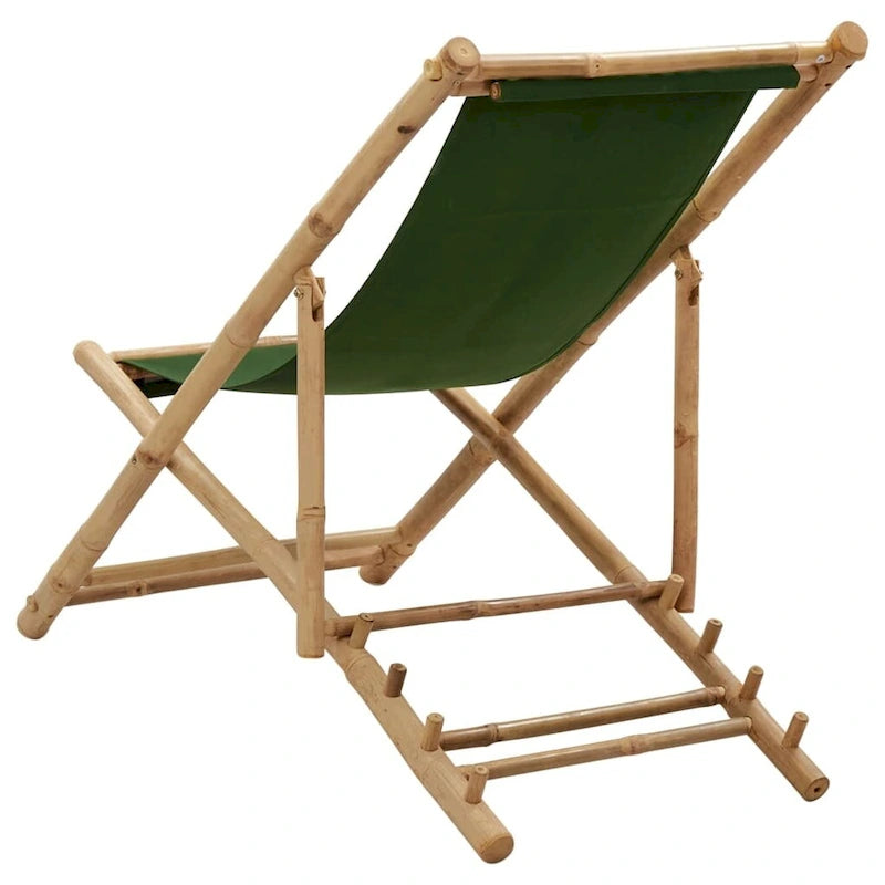 vidaXL Chaise longue de jardin Chaise de plage pour balcon Terrasse Bambou et toile - 23,6 x (42,5-48,4) x (24,4-36,6)