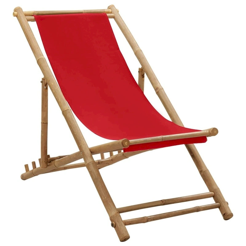 vidaXL Chaise longue de jardin Chaise de plage pour balcon Terrasse Bambou et toile - 23,6 x (42,5-48,4) x (24,4-36,6)