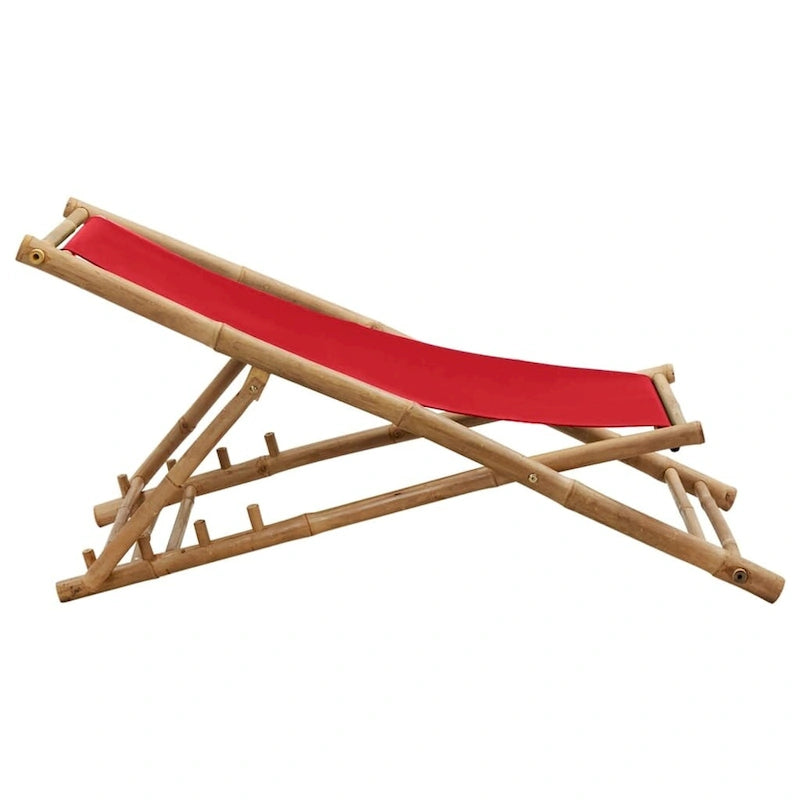 vidaXL Chaise longue de jardin Chaise de plage pour balcon Terrasse Bambou et toile - 23,6 x (42,5-48,4) x (24,4-36,6)