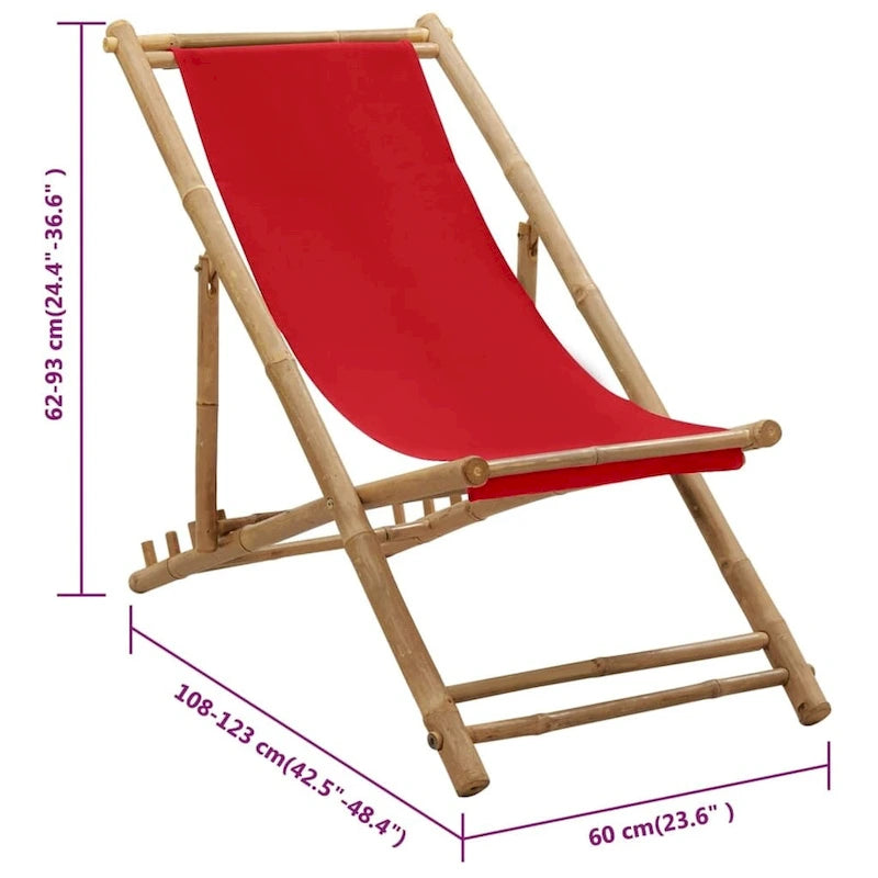 vidaXL Chaise longue de jardin Chaise de plage pour balcon Terrasse Bambou et toile - 23,6 x (42,5-48,4) x (24,4-36,6)