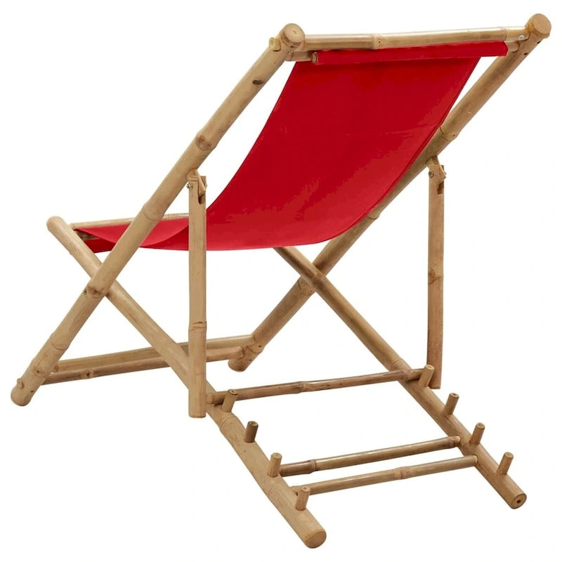 vidaXL Chaise longue de jardin Chaise de plage pour balcon Terrasse Bambou et toile - 23,6 x (42,5-48,4) x (24,4-36,6)