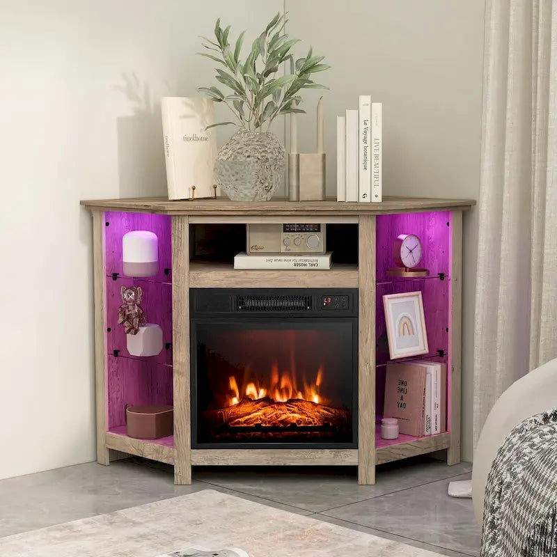 Meuble TV cheminée Costway avec lumières LED et cheminée électrique de 18 pouces - Voir les détails