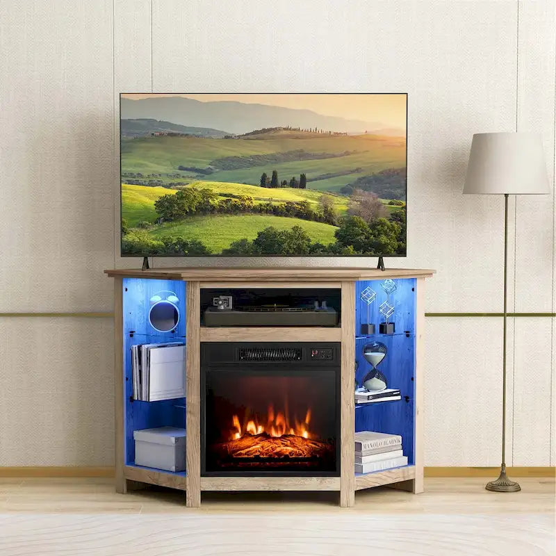 Meuble TV cheminée Costway avec lumières LED et cheminée électrique de 18 pouces - Voir les détails