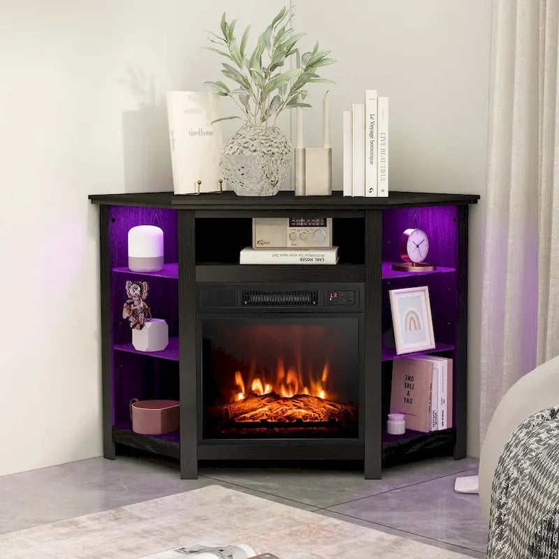 Meuble TV cheminée Costway avec lumières LED et cheminée électrique de 18 pouces - Voir les détails