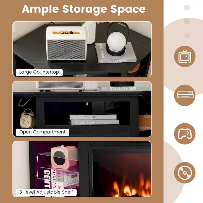Meuble TV cheminée Costway avec lumières LED et cheminée électrique de 18 pouces - Voir les détails