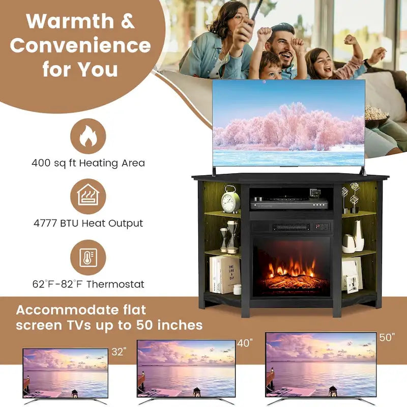 Meuble TV cheminée Costway avec lumières LED et cheminée électrique de 18 pouces - Voir les détails