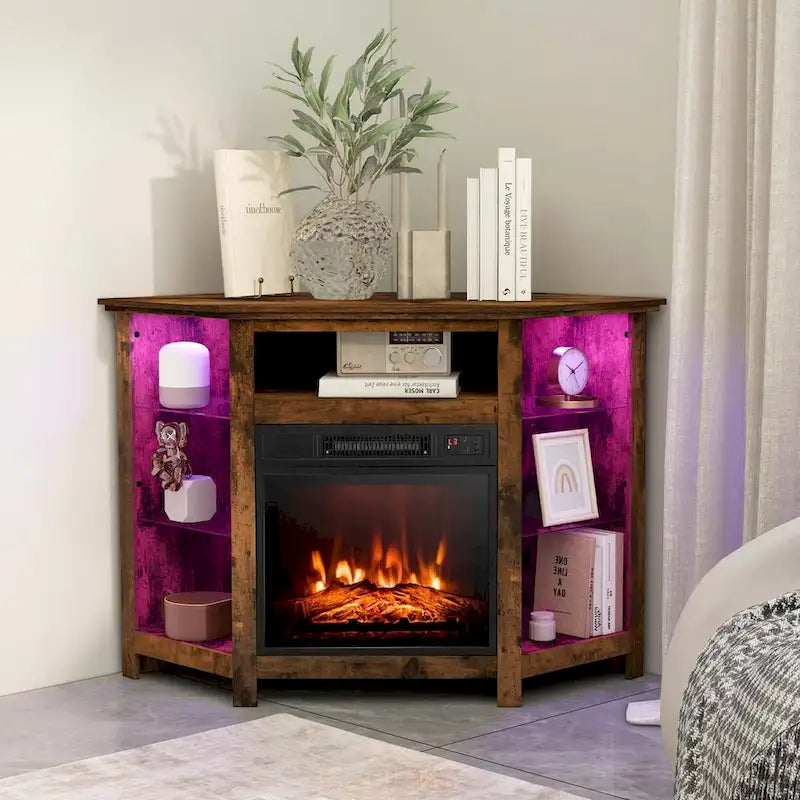 Meuble TV cheminée Costway avec lumières LED et cheminée électrique de 18 pouces - Voir les détails