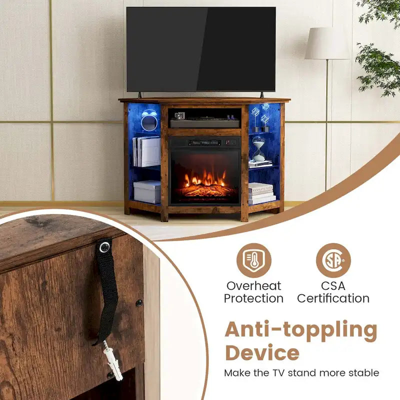 Meuble TV cheminée Costway avec lumières LED et cheminée électrique de 18 pouces - Voir les détails