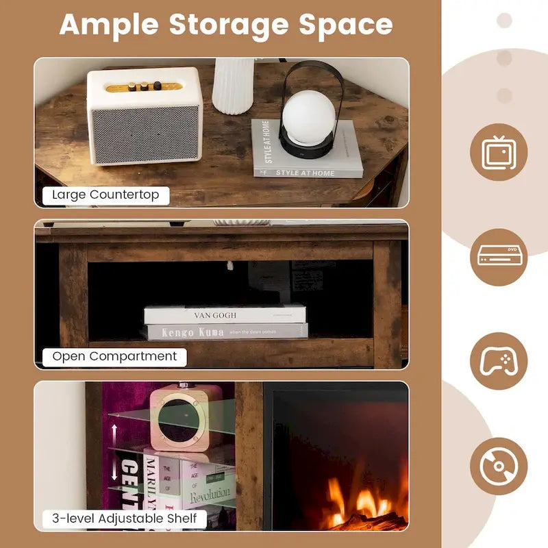Meuble TV cheminée Costway avec lumières LED et cheminée électrique de 18 pouces - Voir les détails