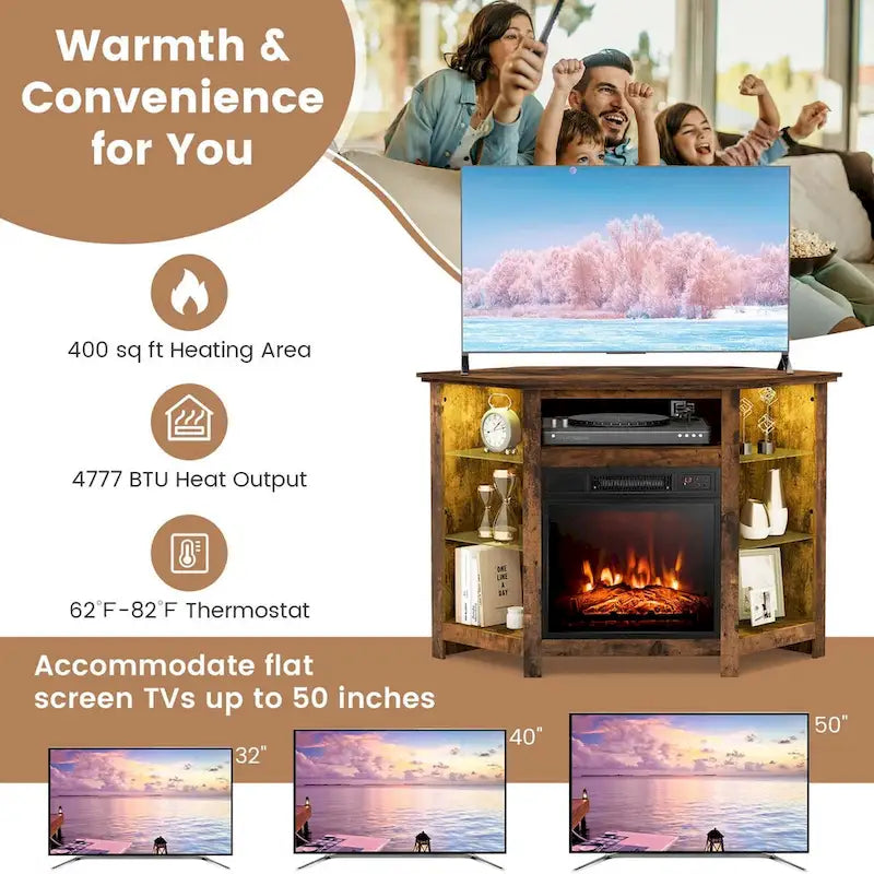 Meuble TV cheminée Costway avec lumières LED et cheminée électrique de 18 pouces - Voir les détails