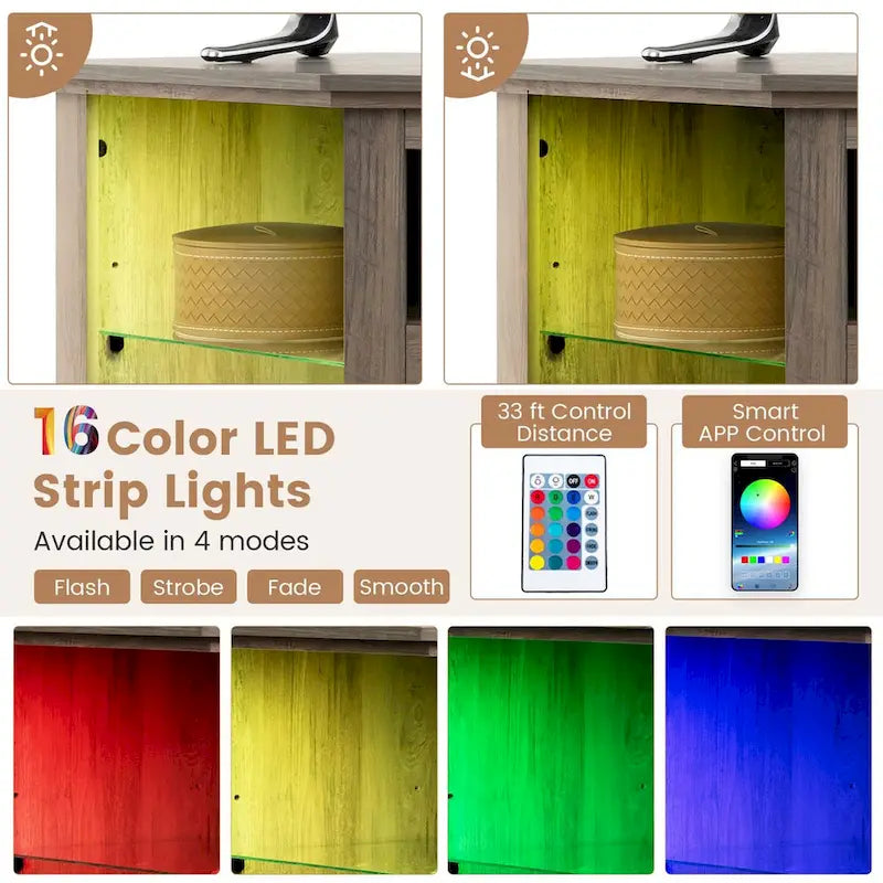 Meuble TV cheminée Costway avec lumières LED et cheminée électrique de 18 pouces - Voir les détails