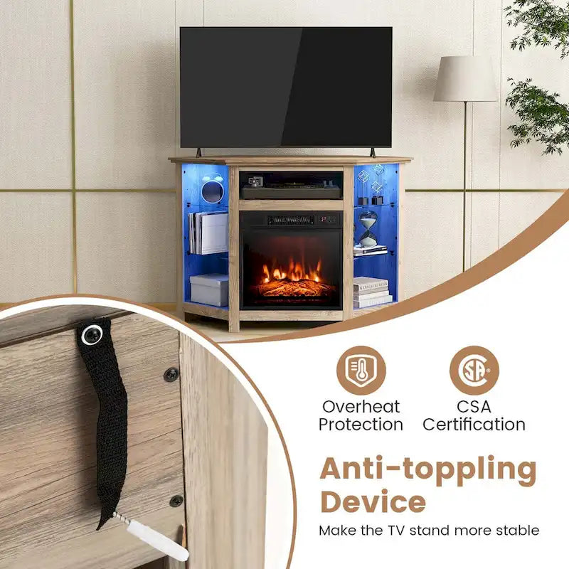 Meuble TV cheminée Costway avec lumières LED et cheminée électrique de 18 pouces - Voir les détails