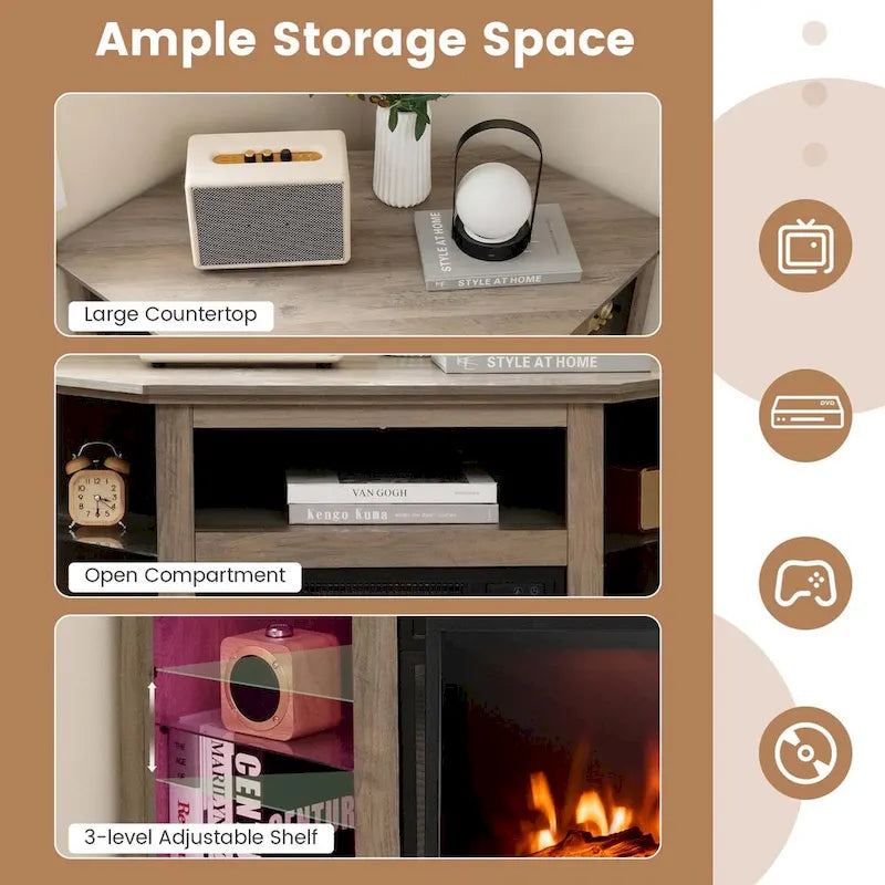 Meuble TV cheminée Costway avec lumières LED et cheminée électrique de 18 pouces - Voir les détails