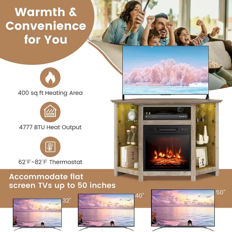 Meuble TV cheminée Costway avec lumières LED et cheminée électrique de 18 pouces - Voir les détails