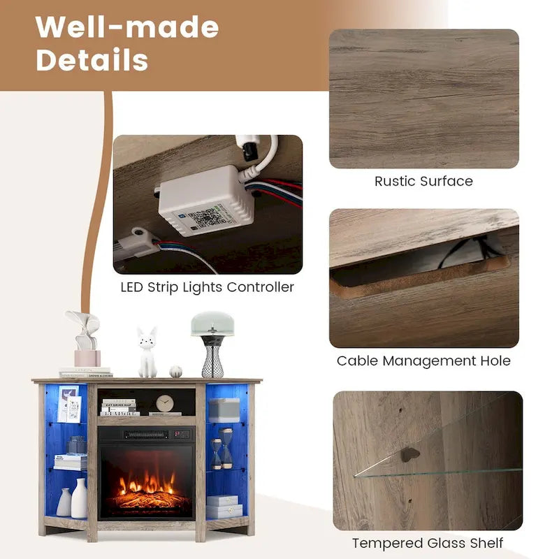 Meuble TV cheminée Costway avec lumières LED et cheminée électrique de 18 pouces - Voir les détails
