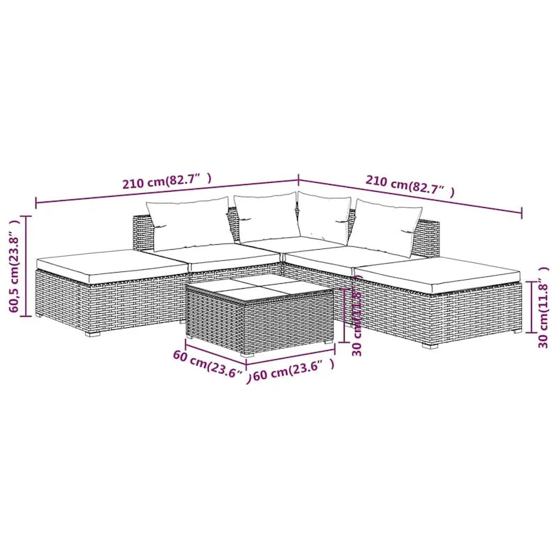 vidaXL Salon de jardin modulaire d'extérieur avec table en rotin synthétique