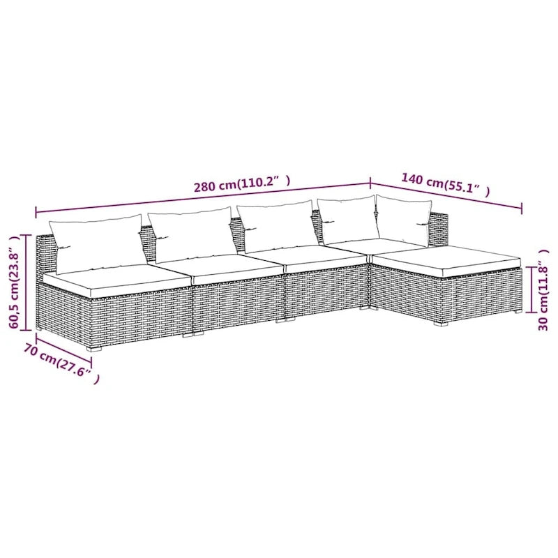 vidaXL Salon de jardin modulaire d'extérieur avec table en rotin synthétique