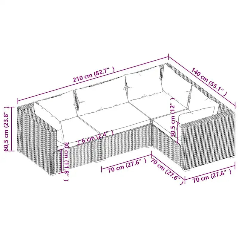 vidaXL Salon de jardin modulaire d'extérieur avec table en rotin synthétique