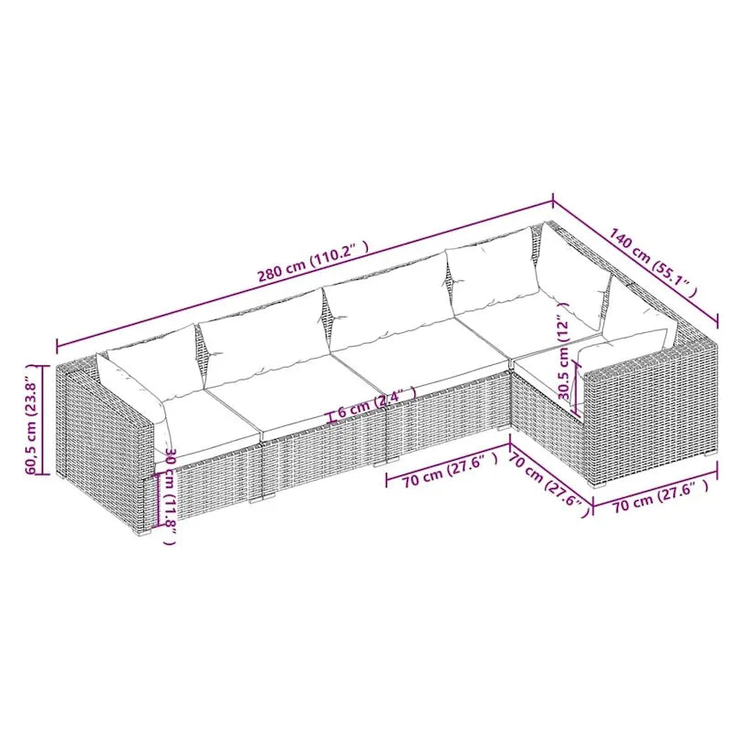 vidaXL Salon de jardin modulaire d'extérieur avec table en rotin synthétique