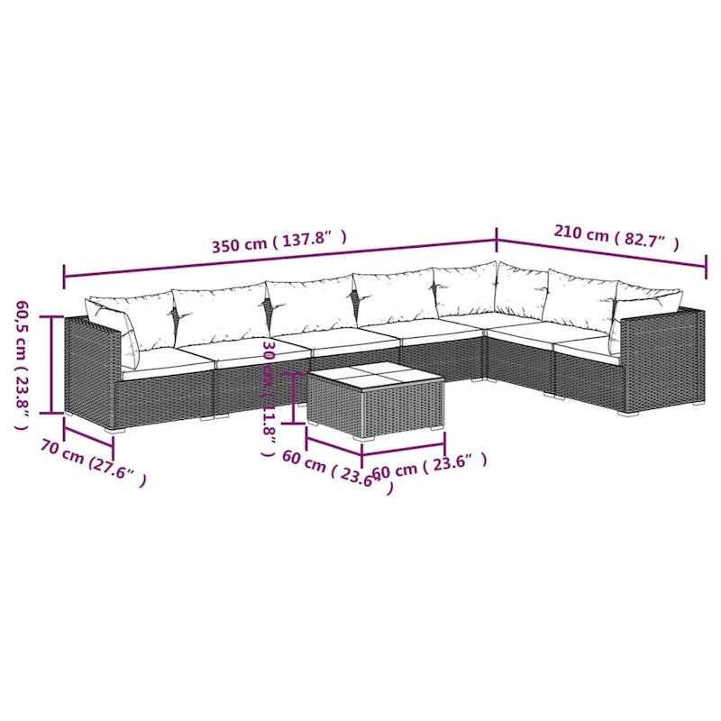 vidaXL Salon de jardin modulaire d'extérieur avec table en rotin synthétique