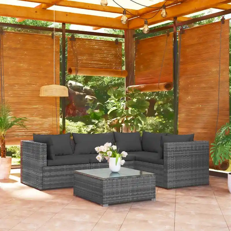 vidaXL Salon de jardin modulaire d'extérieur avec table en rotin synthétique