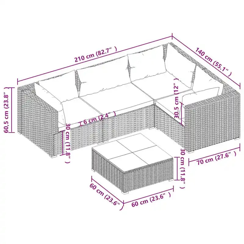vidaXL Salon de jardin modulaire d'extérieur avec table en rotin synthétique