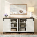 Meuble d'entrée buffet de cuisine WAMPAT Table de rangement avec portes coulissantes façon grange blanches, style ferme