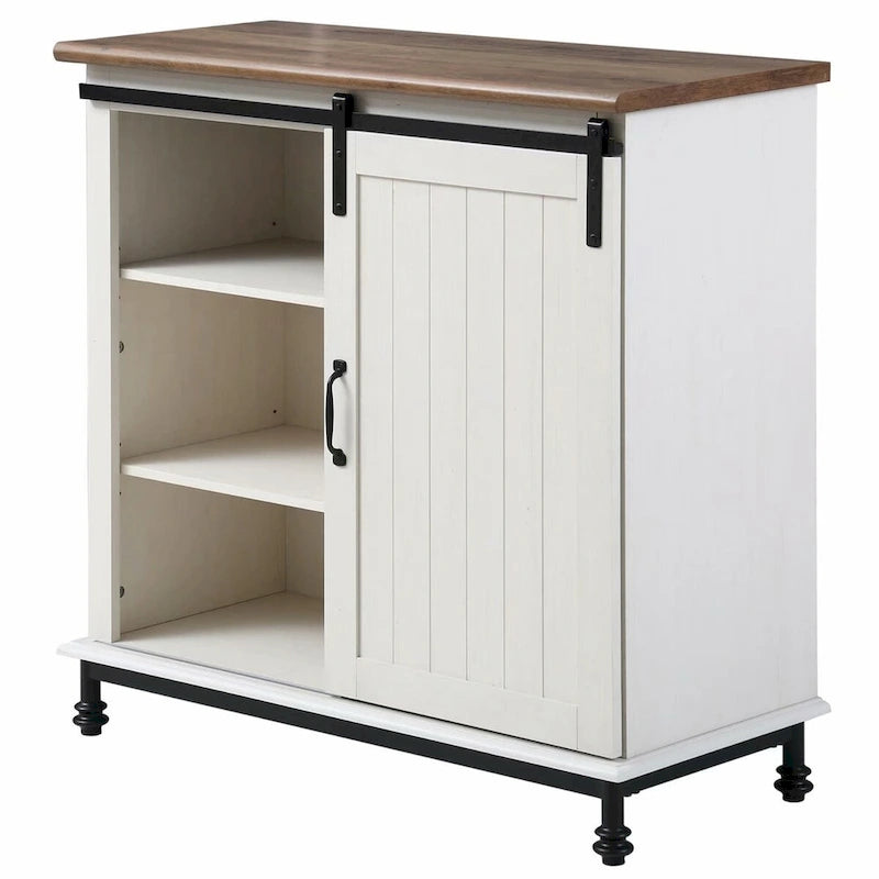 Meuble d'entrée buffet de cuisine WAMPAT Table de rangement avec portes coulissantes façon grange blanches, style ferme