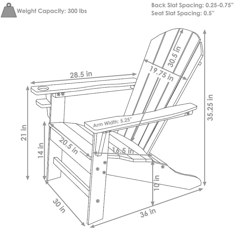 Lot de 2 chaises Adirondack Sunnydaze tout temps avec porte-gobelet