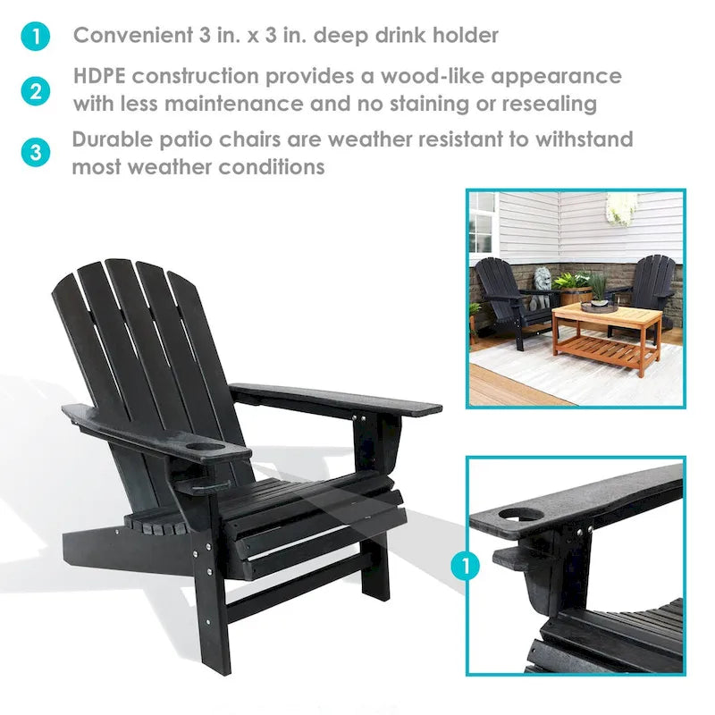 Lot de 2 chaises Adirondack Sunnydaze tout temps avec porte-gobelet