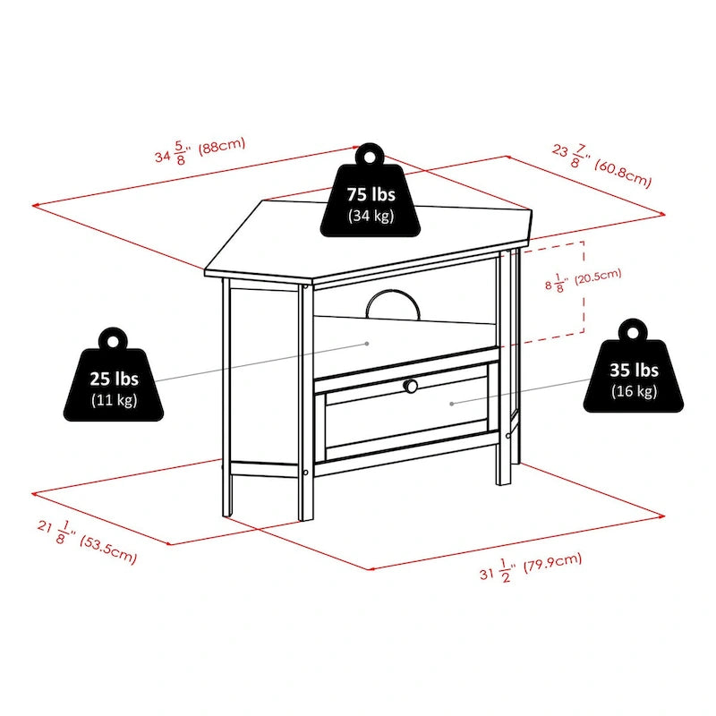 Meuble TV et multimédia d'angle Zena, expresso - 88 x 60,8 x 56,6 cm