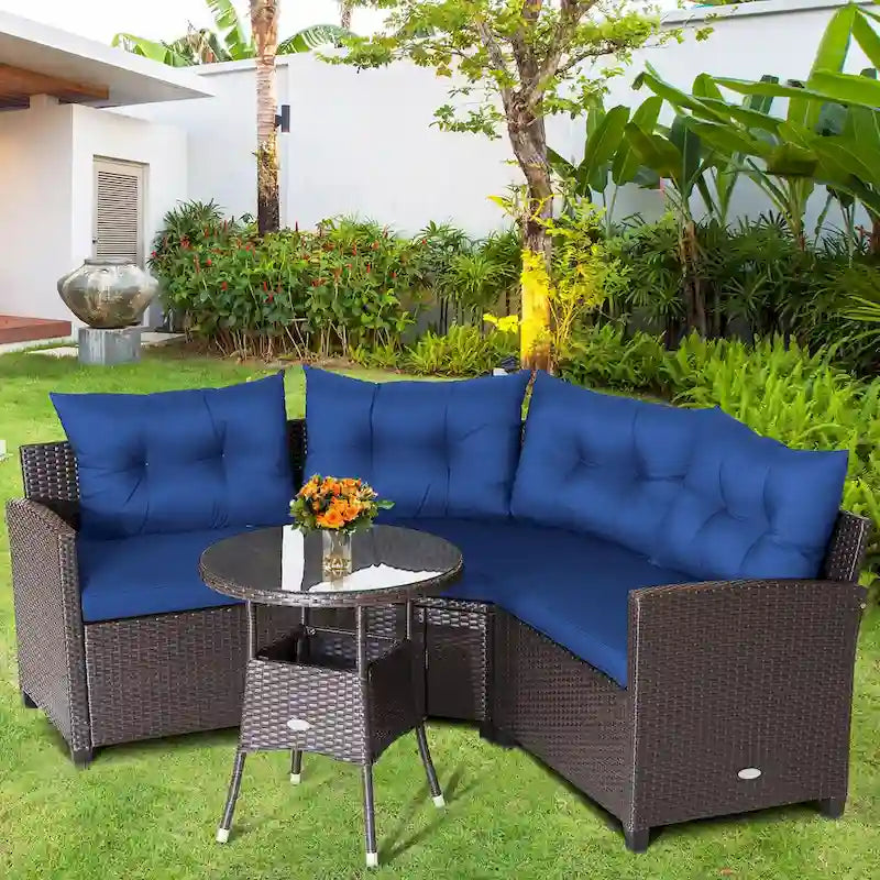 Ensemble de meubles de patio en rotin Costway 4 pièces avec coussins et table en verre - 49,5 x 23 x 29