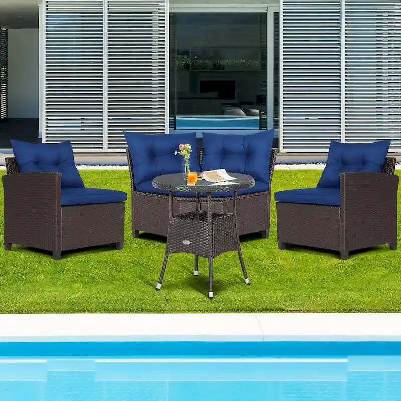 Ensemble de meubles de patio en rotin Costway 4 pièces avec coussins et table en verre - 49,5 x 23 x 29