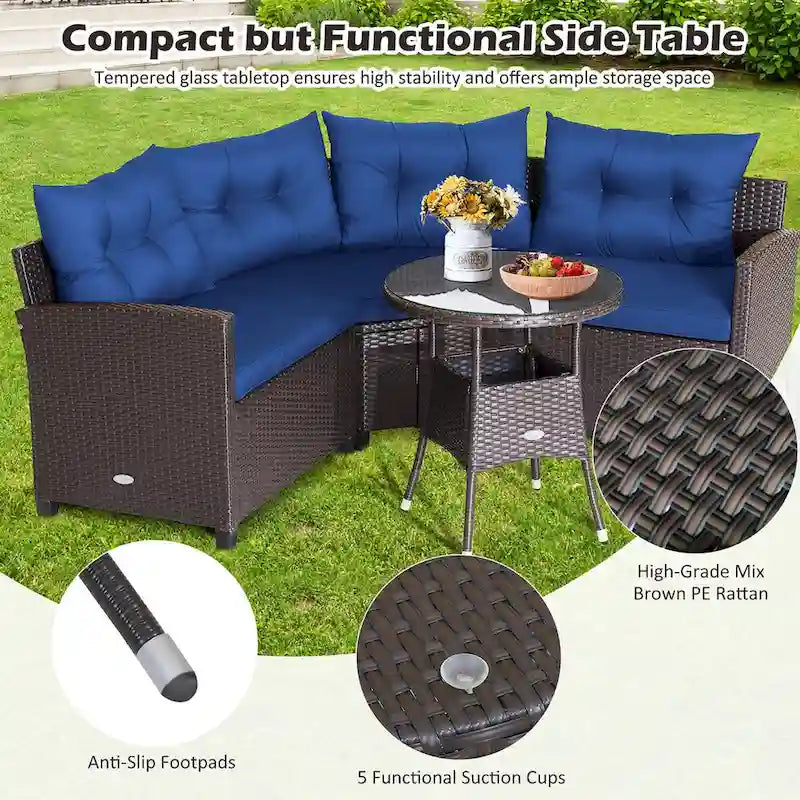 Ensemble de meubles de patio en rotin Costway 4 pièces avec coussins et table en verre - 49,5 x 23 x 29