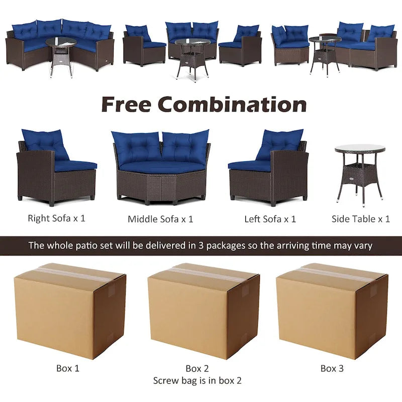 Ensemble de meubles de patio en rotin Costway 4 pièces avec coussins et table en verre - 49,5 x 23 x 29