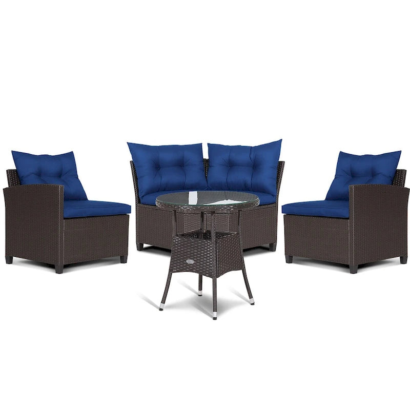 Ensemble de meubles de patio en rotin Costway 4 pièces avec coussins et table en verre - 49,5 x 23 x 29