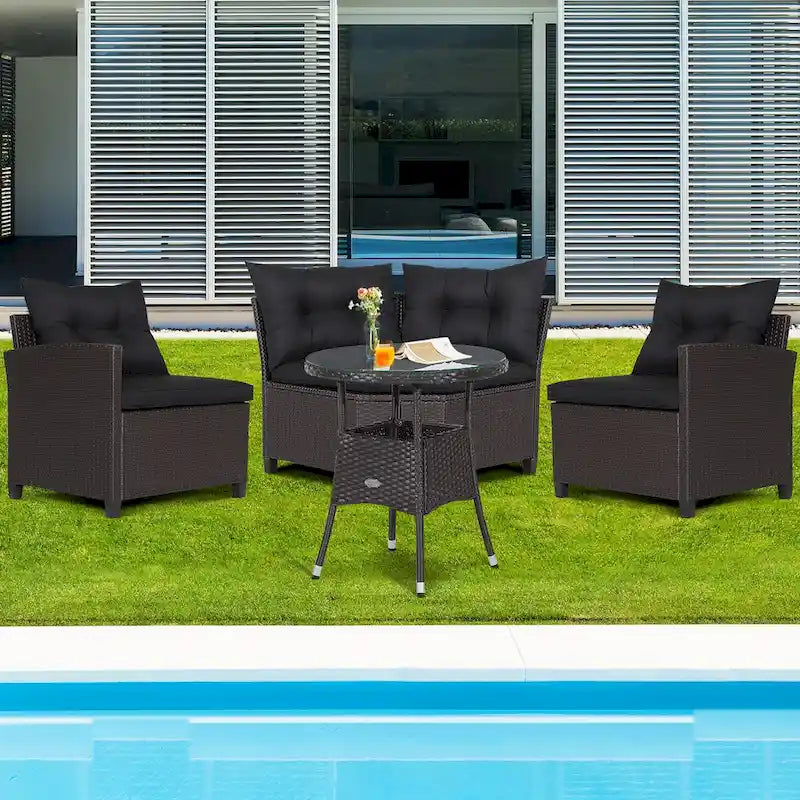 Ensemble de meubles de patio en rotin Costway 4 pièces avec coussins et table en verre - 49,5 x 23 x 29