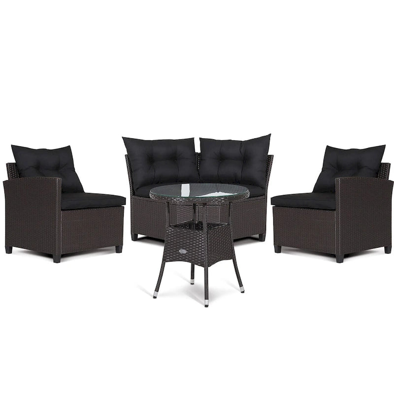 Ensemble de meubles de patio en rotin Costway 4 pièces avec coussins et table en verre - 49,5 x 23 x 29