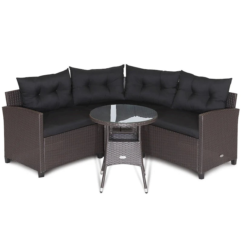 Ensemble de meubles de patio en rotin Costway 4 pièces avec coussins et table en verre - 49,5 x 23 x 29