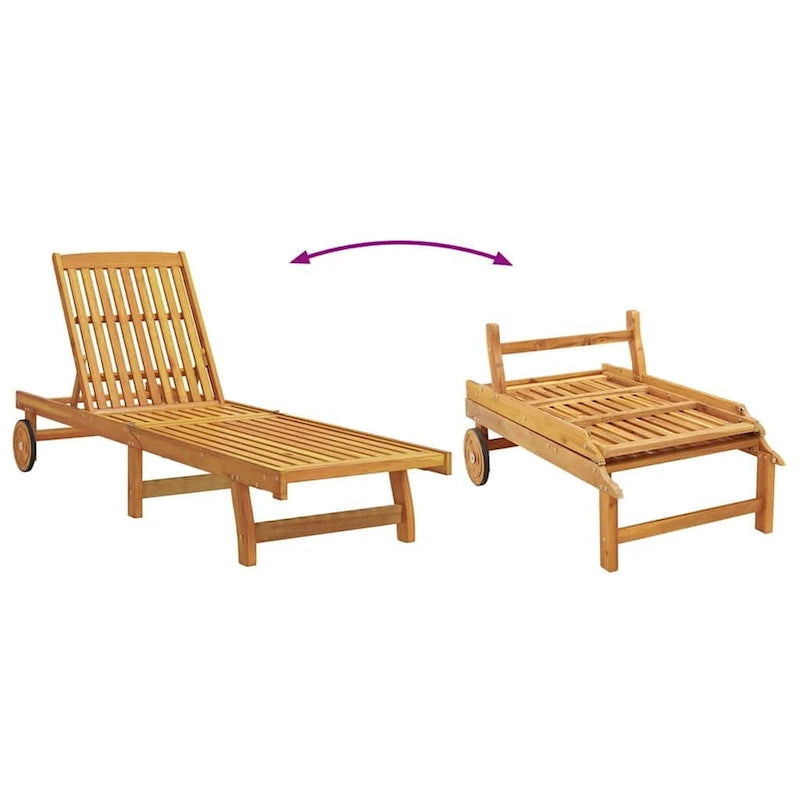 vidaXL Chaise longue de jardin Bain de soleil extérieur au bord de la piscine Bois d'acacia massif - 199 x 59/63 x 30/62/76/85
