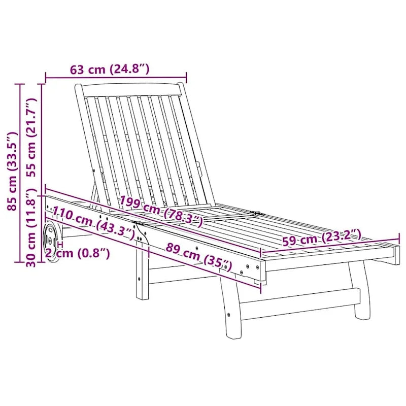 vidaXL Chaise longue de jardin Bain de soleil extérieur au bord de la piscine Bois d'acacia massif - 199 x 59/63 x 30/62/76/85