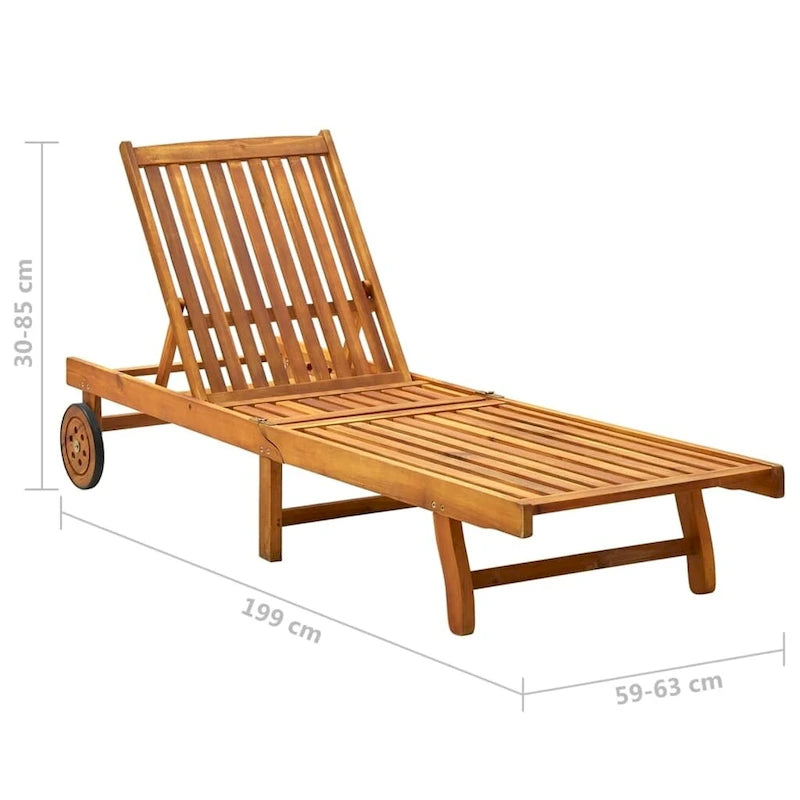 vidaXL Chaise longue de jardin Bain de soleil extérieur au bord de la piscine Bois d'acacia massif - 199 x 59/63 x 30/62/76/85