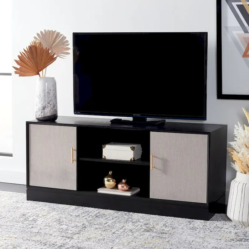 Meuble TV 2 portes 1 étagère Safavieh Burghilde - 47 L x 16 P x 20 H - 47Lx16Px20H