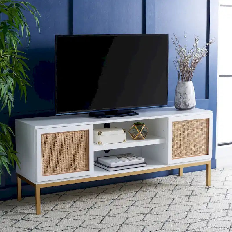 Meuble TV Safavieh Cristen à 1 étagère en rotin – 54 L x 15 P x 22 H po – 54Lx15Px22H