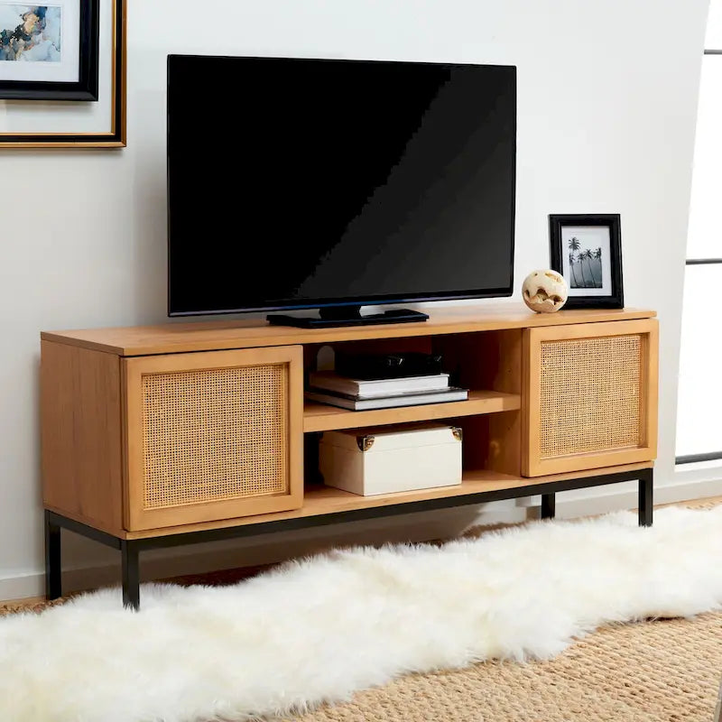 Meuble TV Safavieh Cristen à 1 étagère en rotin – 54 L x 15 P x 22 H po – 54Lx15Px22H